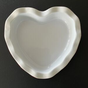 Emile Henry Ceramic 5 3/4" Red & White Heart Shape Ruffled Dish Made in France